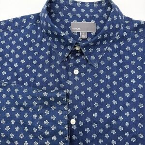 Vince Men's Long Sleeve Blue Floral 100%‎ Linen Button Up Casual Beach Large
